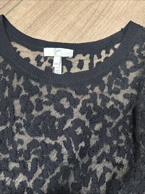 Joie Black Sheer Leopard-Print Crewneck Sweater